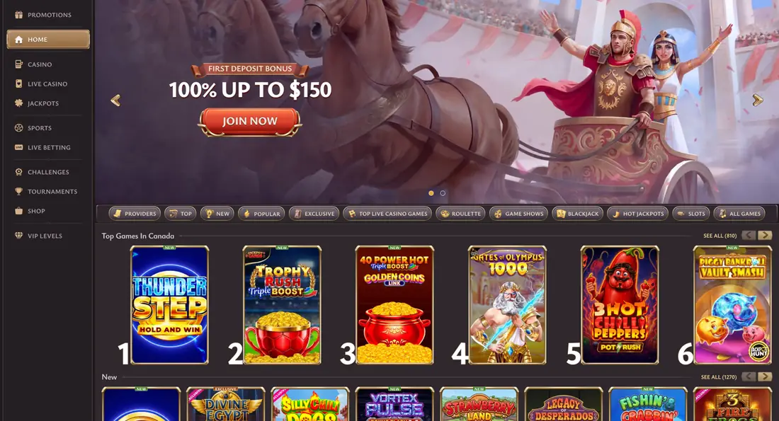 Vicibet casino home page with the welcome offer and VIP tiers